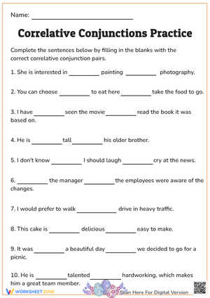 Correlative Conjunctions Practice Worksheet