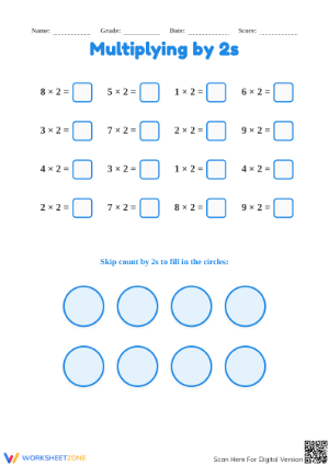Grade 3 Multiplying by 2s — Printable No-Prep Worksheet