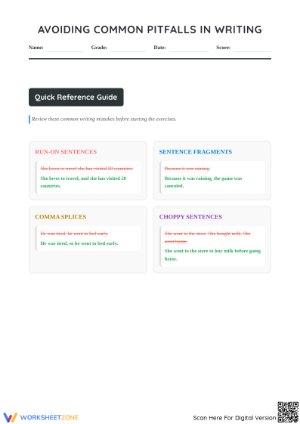 Independent Clause Mistakes Worksheet | Grade 7 Essential