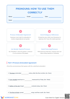 Printable Pronoun Usage Worksheet | Grade 5 ELA