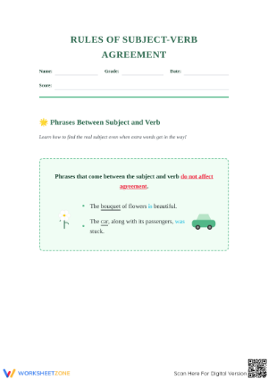Subject-Verb Agreement Printable Worksheet | Grade 3 ELA
