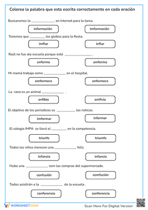 Printable Palabras con NF Worksheet | Grade 2 Grammar