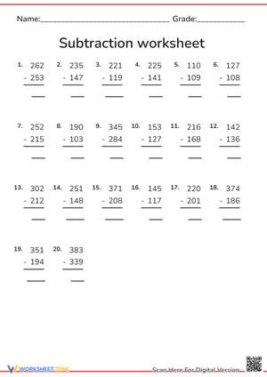 Subtraction practise