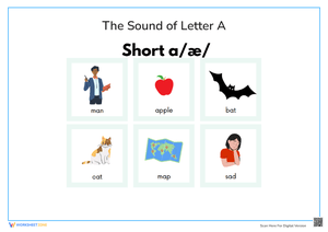 Short Letter A Sound Worksheets