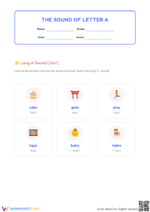 Long A Sound Phonics Worksheet | Grade 1-2 Essential
