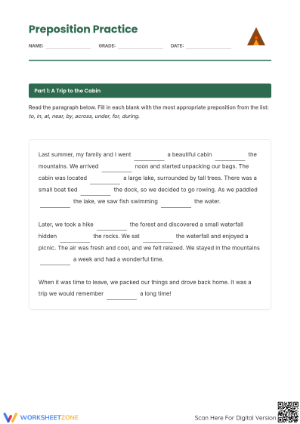 Prepositions Practice Worksheet | Grade 4 ELA Printable