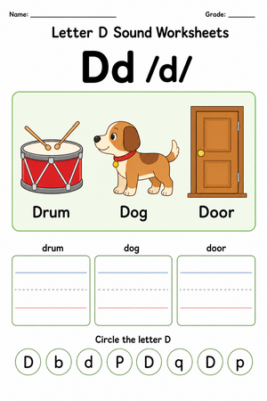 Letter D Sound Worksheet | Grade 1 Essential Phonics