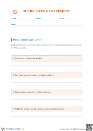 Essential Subject-Verb Agreement Worksheet | Grade 4
