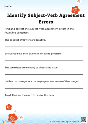 Identify Subject-Verb Agreement Errors Worksheet