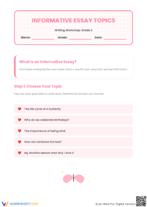 Informative Essay Topics Worksheet | Grade 2 Printable