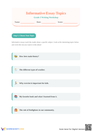 Informative Essay Writing Worksheet | Grade 3 Printable