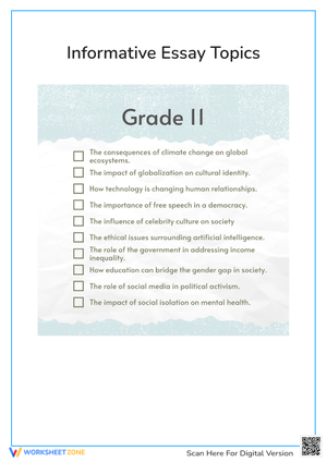 Informative Essay Topics for Grade 11