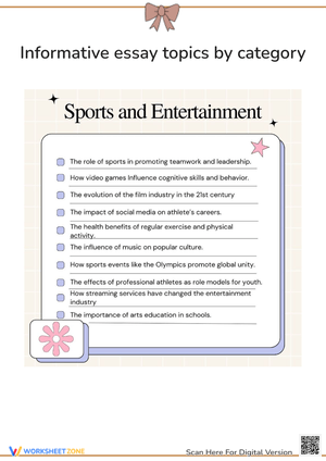Sports and Entertainment Worksheets