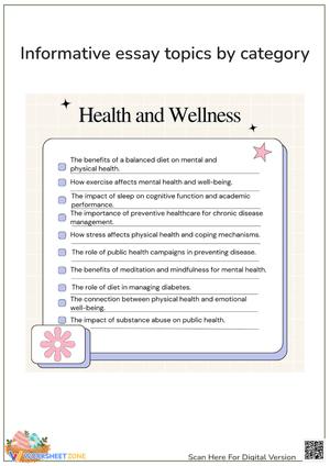 Health and Wellness Informative Essay Topics Worksheets