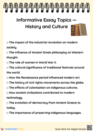 History and Culture Informative Essay Topics Worksheets