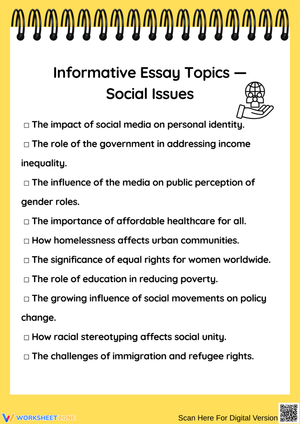 Social Issues Informative Essay Topics Worksheets