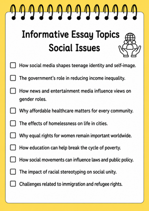 Social Issues Informative Essay Topics Worksheets