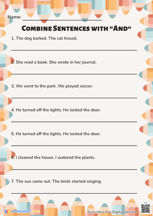 Combine Sentences Using "And" Worksheet