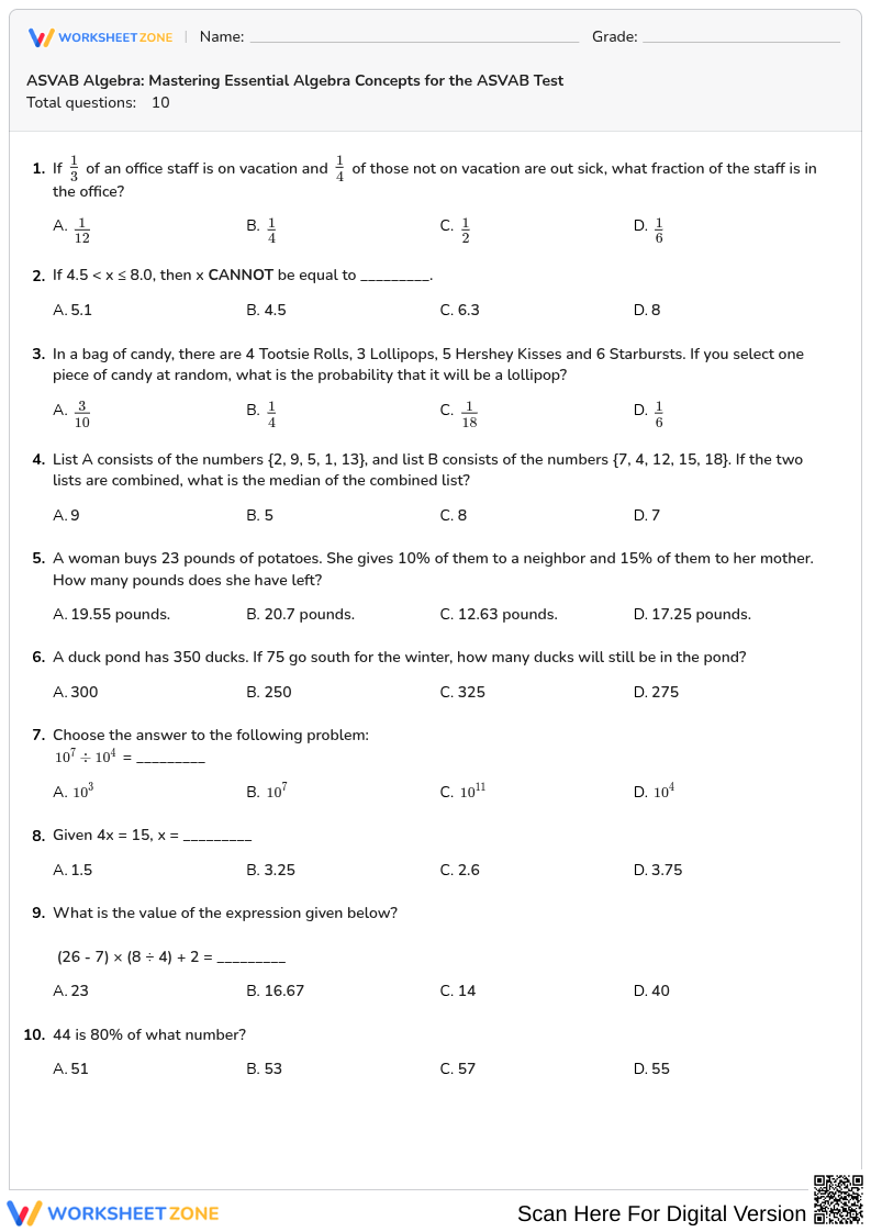 ASVAB Algebra: Mastering Essential Algebra Concepts for the ASVAB Test