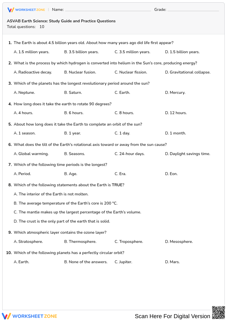 ASVAB Earth Science: Study Guide and Practice Questions