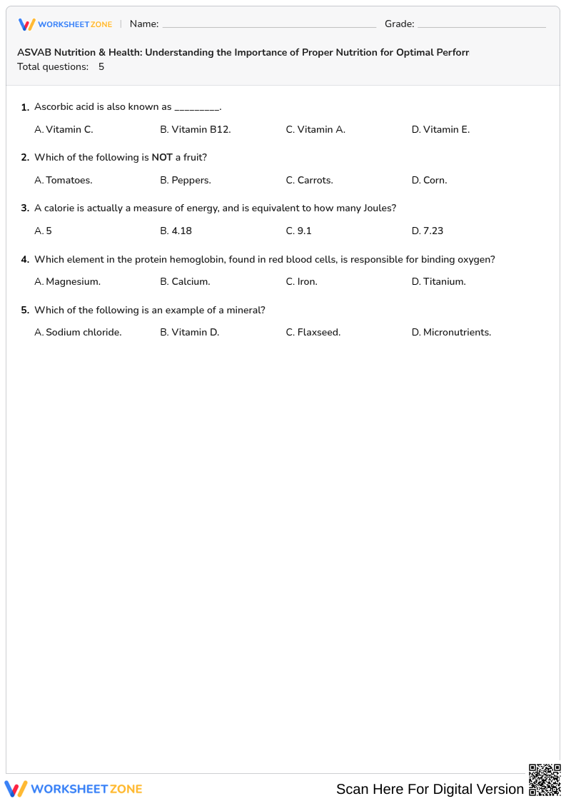 ASVAB Nutrition & Health: Understanding the Importance of Proper Nutrition for Optimal Performance