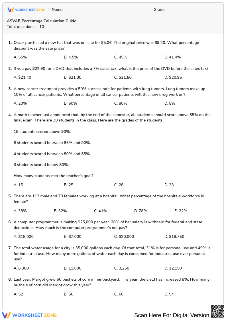 ASVAB Percentage Calculation Guide
