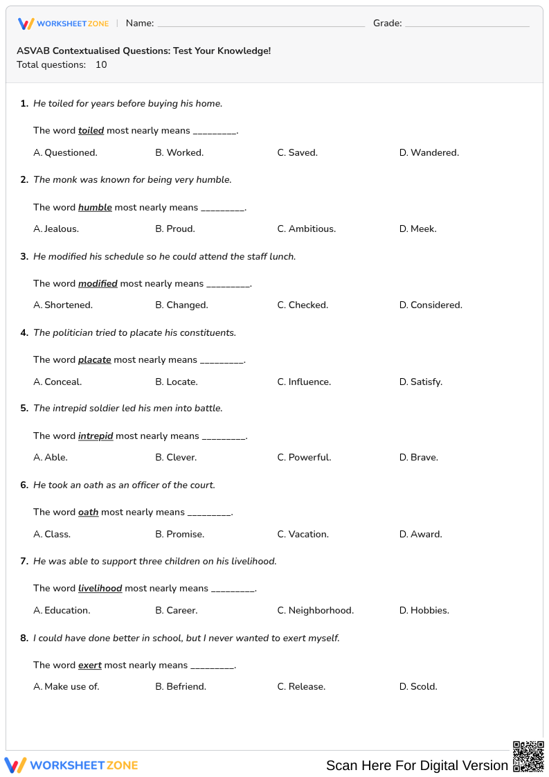 ASVAB Contextualised Questions: Test Your Knowledge!