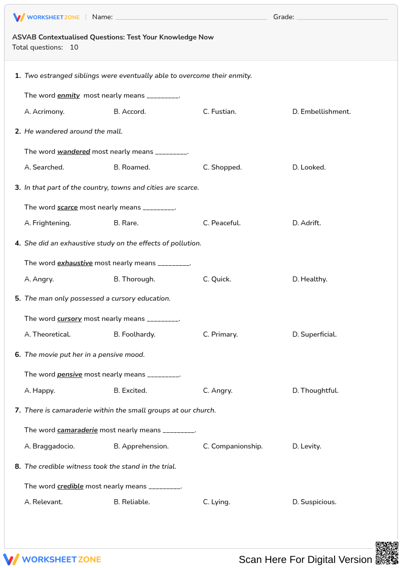 ASVAB Contextualised Questions: Test Your Knowledge Now