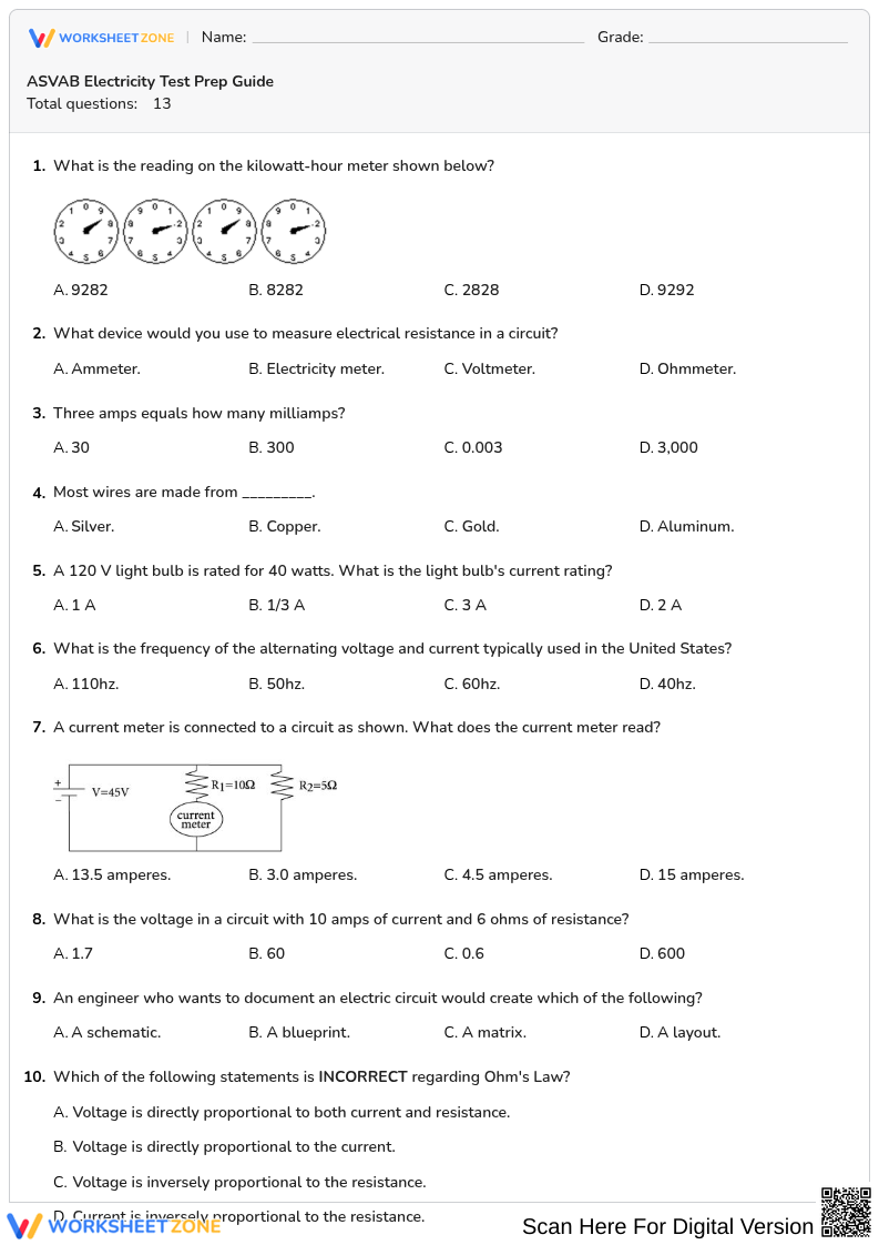ASVAB Electricity Test Prep Guide