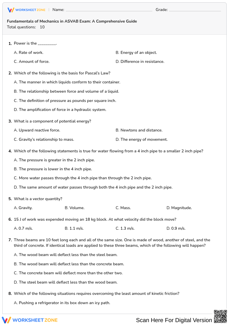 Fundamentals of Mechanics in ASVAB Exam: A Comprehensive Guide