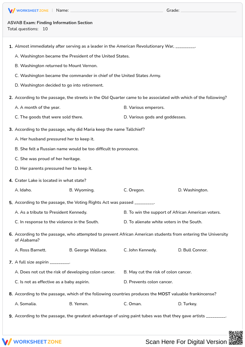 ASVAB Exam: Finding Information Section