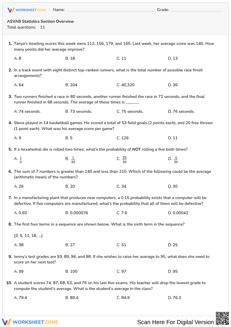 ASVAB Statistics Section Overview