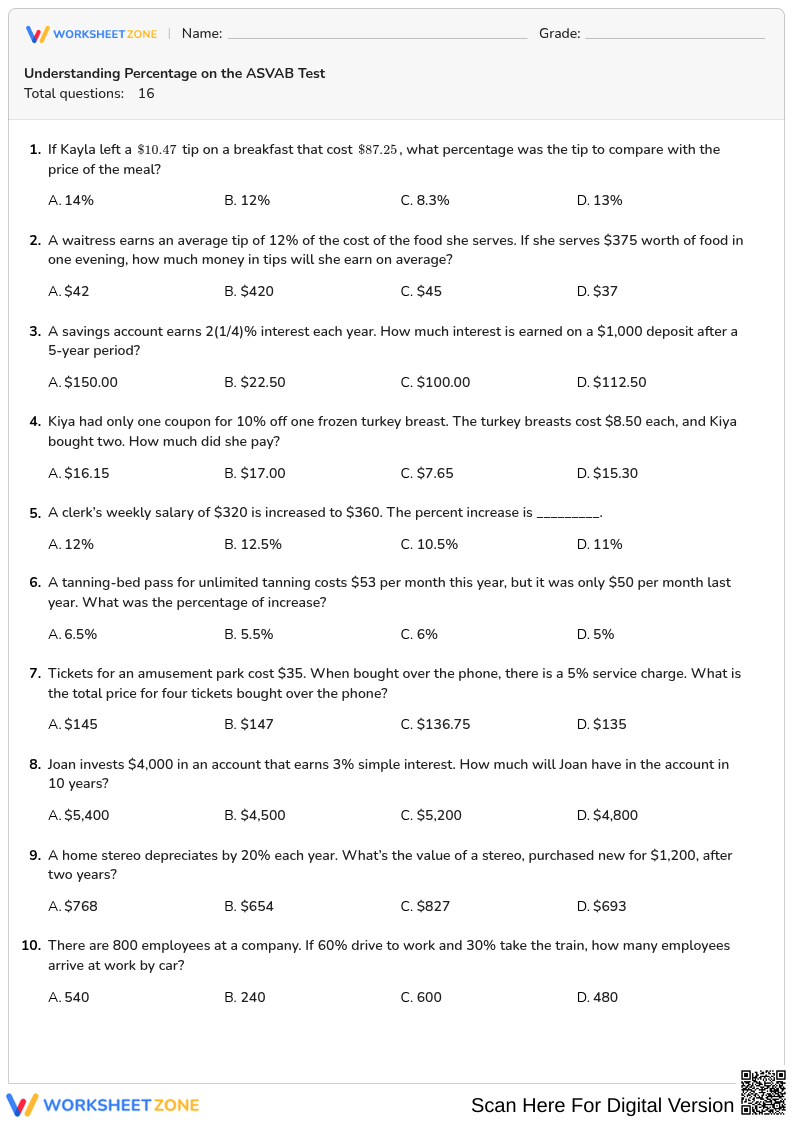 Understanding Percentage on the ASVAB Test