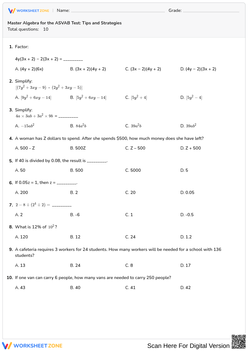 Master Algebra for the ASVAB Test: Tips and Strategies