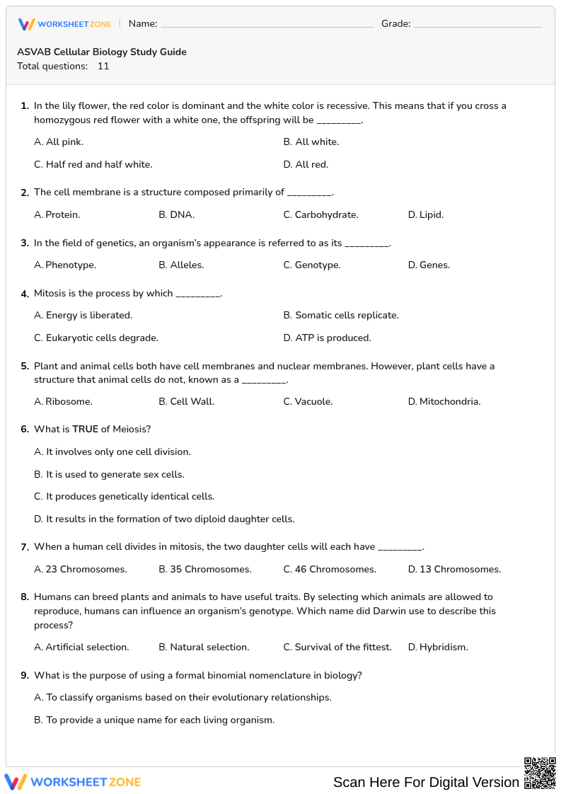 ASVAB Cellular Biology Study Guide
