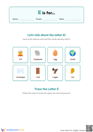 Essential Letter E Phonics Worksheet | Grade 1 Ready