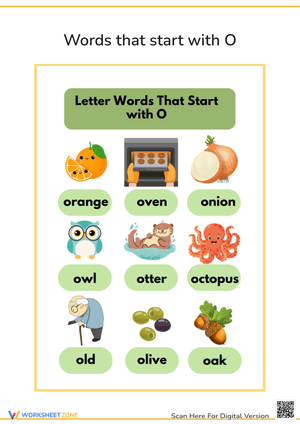 Letter O Vocabulary Worksheets