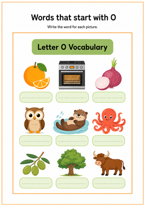 Essential Letter O Vocabulary Worksheet | Grade 1