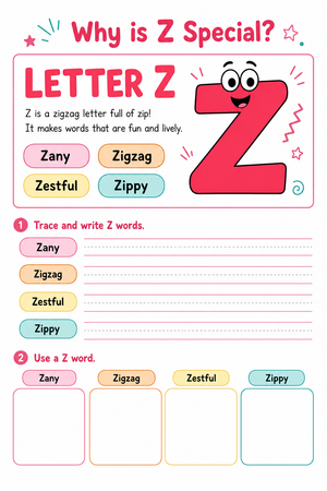 Printable Letter Z Adjectives Worksheet | Grade 1 ELA