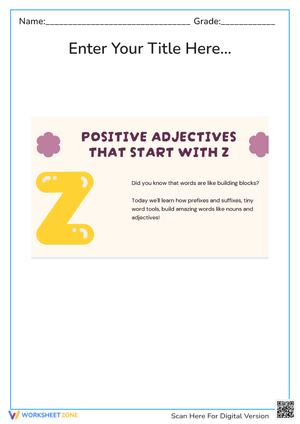 Grade 3 Z Adjectives — Printable No-Prep Worksheet