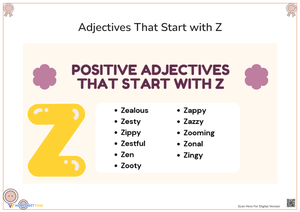 Positive Adjectives That Start with Z Worksheets