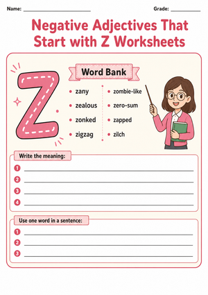 Essential Adjectives: Negative Z Words | Grade 1