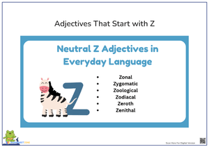 Neutral Adjectives That Start with Z Worksheet