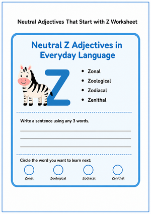 Grade 1 Z Adjectives — Printable No-Prep Worksheet