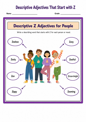 Essential Adjectives Starting with Z Worksheet | Grade 2