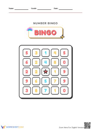Number Bingo Worksheet | Grade 1 Printable