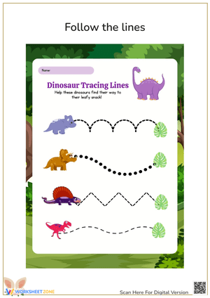Dinosaur Tracing Lines Worksheet
