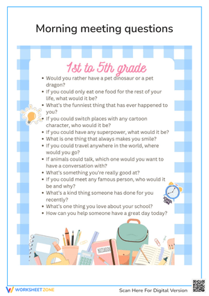 Morning Meeting Questions for 1st to 5th Grade Students
