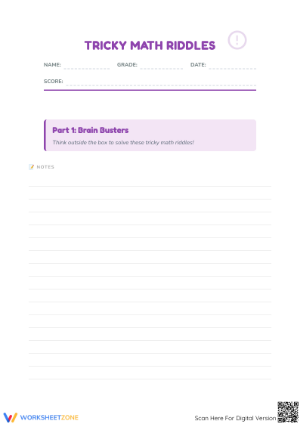 Math Riddles Worksheet | Printable Grade 3-4 Logic