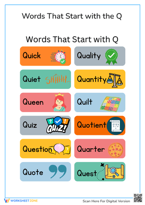 Words That Start with Q Worksheet